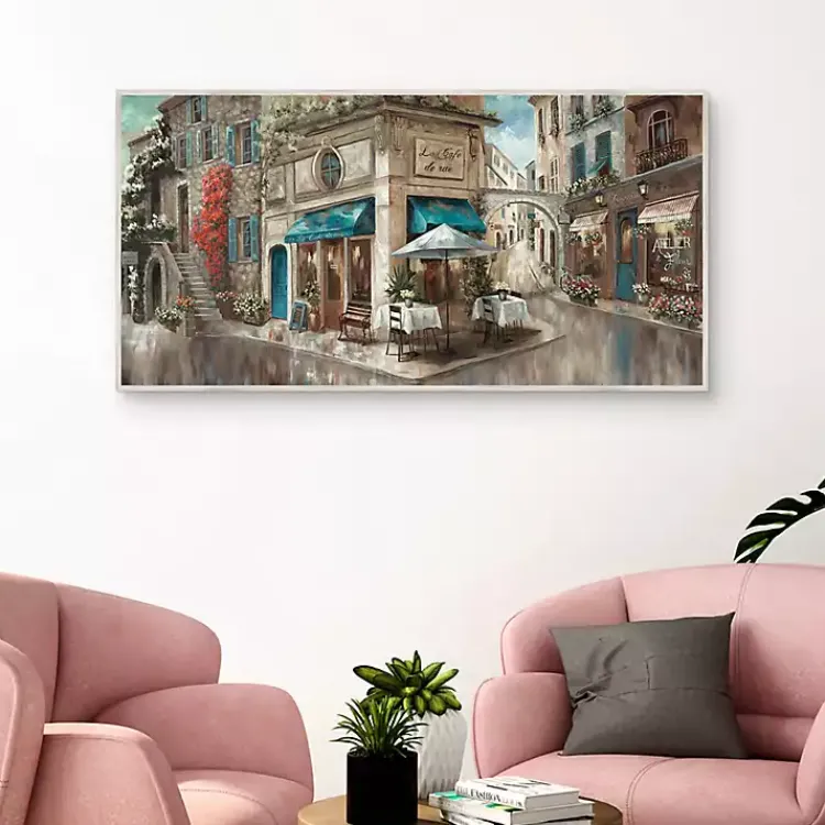 Canvas Art-Kirklands Home Corner Cafe Framed Canvas Art Print Gray