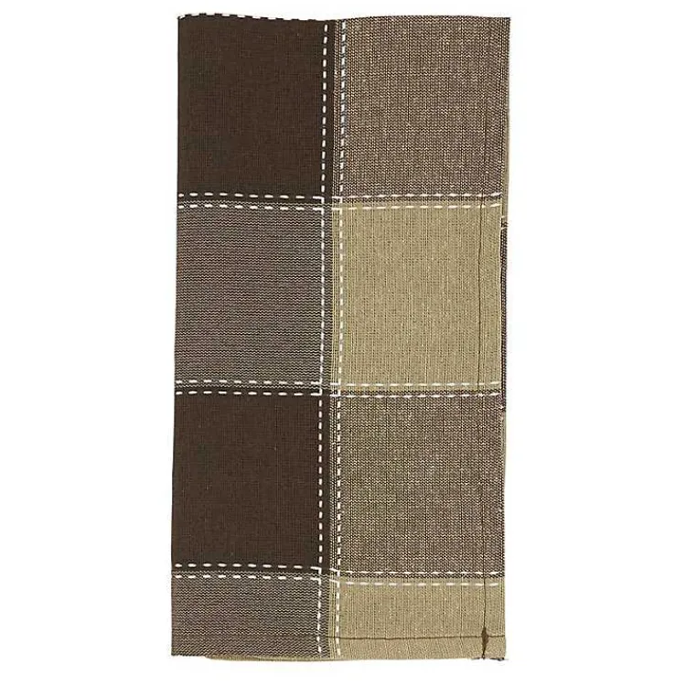 Table Linens-Kirklands Home Brown Block Stitched Napkins, Set of 4