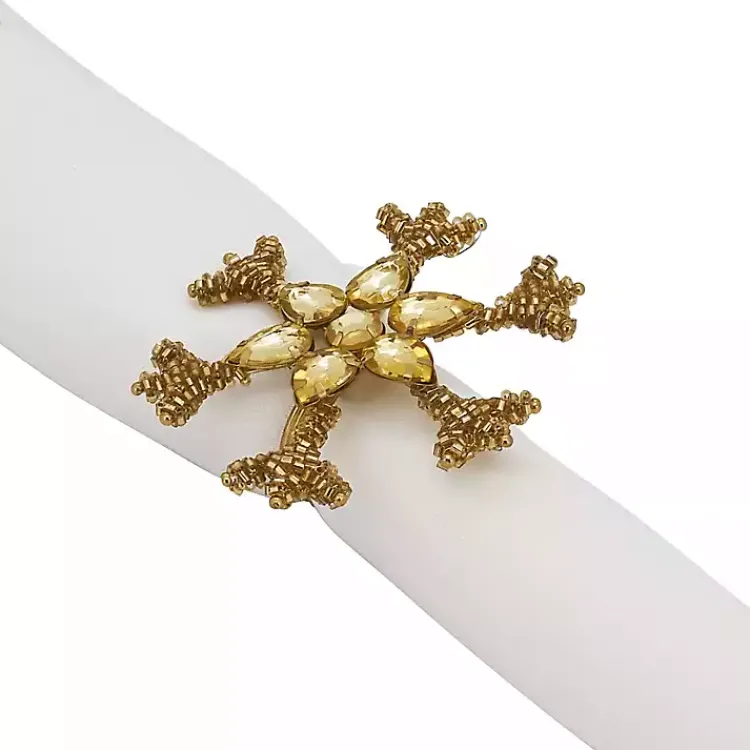 Table Linens-Kirklands Home Beaded Snowflake Napkin Rings, Set of 4 Gold