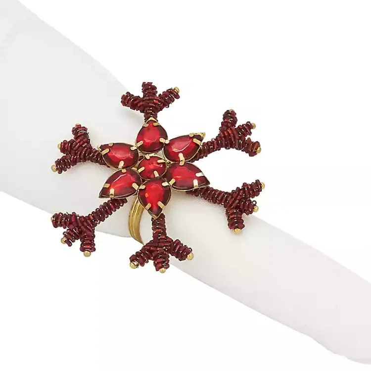 Table Linens-Kirklands Home Beaded Snowflake Napkin Rings, Set of 4 Red