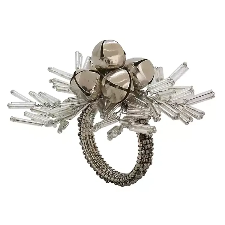 Table Linens-Kirklands Home Bells and Holly Napkin Rings, Set of 4 Silver