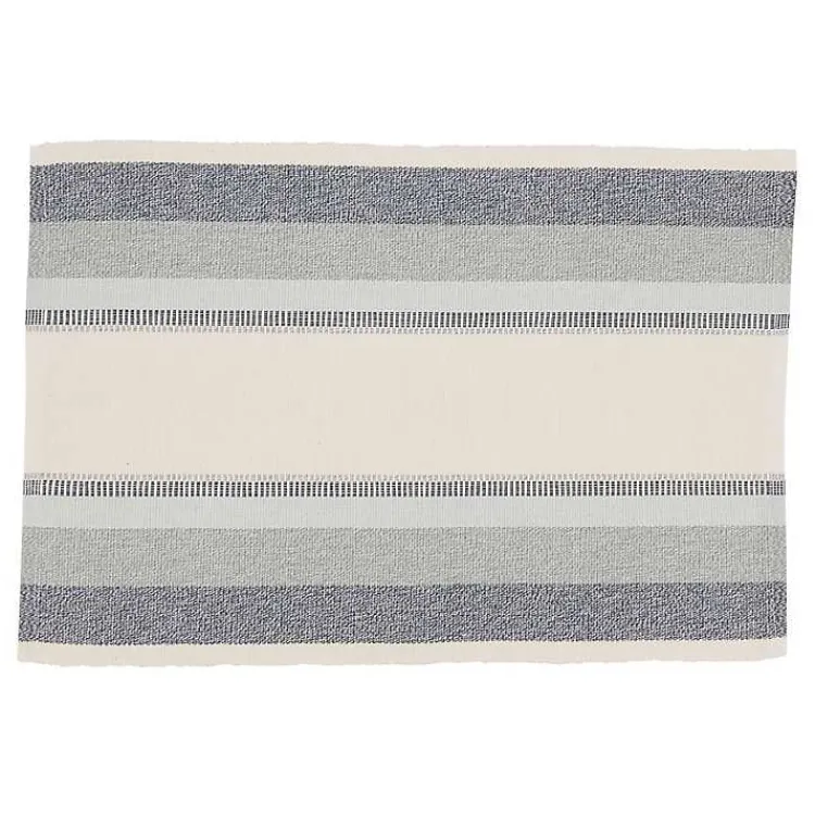Table Linens-Kirklands Home Blue Coastal Ribbed Striped Placemats, Set of 4