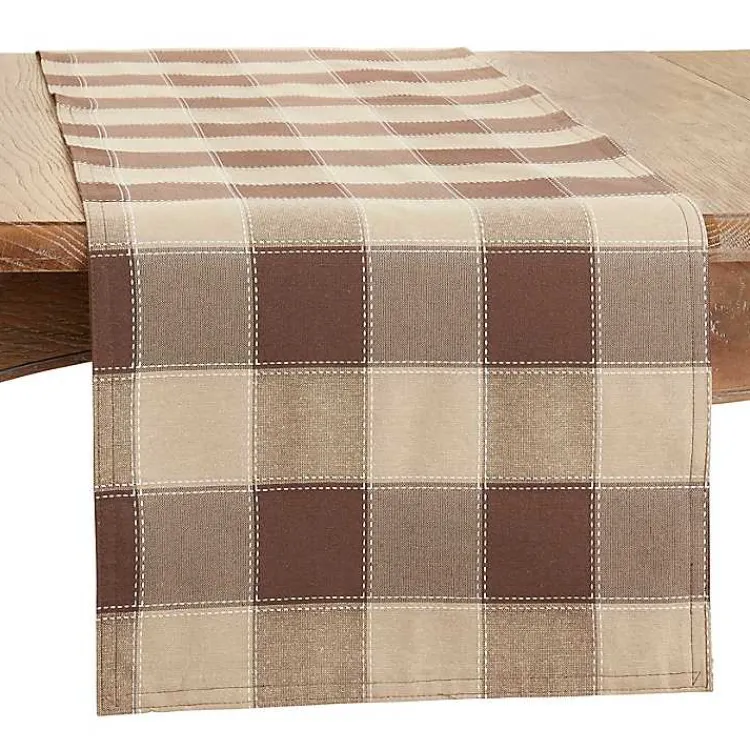 Table Linens-Kirklands Home Brown Block Plaid Table Runner, 90 in.