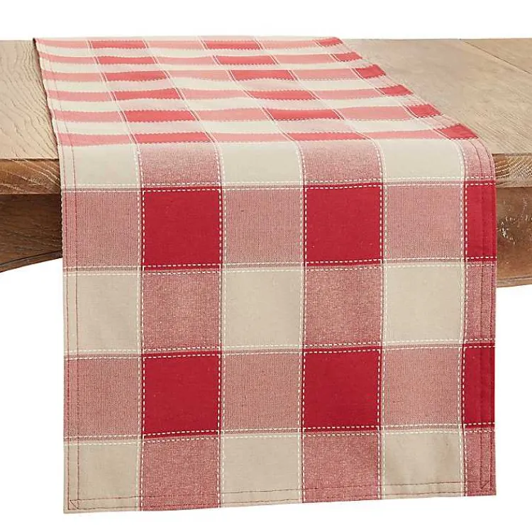 Table Linens-Kirklands Home Red Block Plaid Table Runner, 90 in.