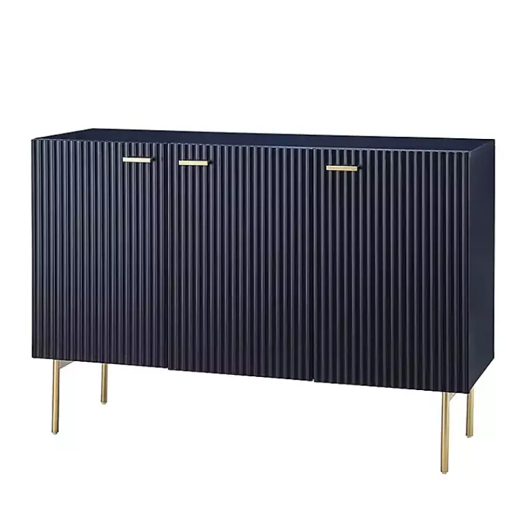Cabinets & Sideboards-Kirklands Home Navy Ribbed Wood Sideboard Cabinet Blue