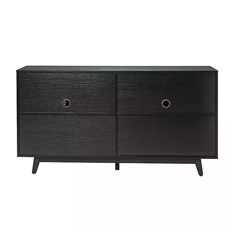 Cabinets & Sideboards-Kirklands Home Cane Wood Storage Media Cabinet Black