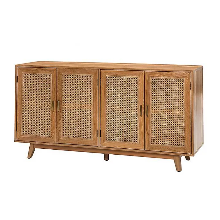 Cabinets & Sideboards-Kirklands Home Cane Wood Storage Media Cabinet Tan