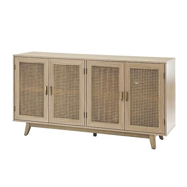 Cabinets & Sideboards-Kirklands Home Natural Cane Wood Storage Media Cabinet Tan