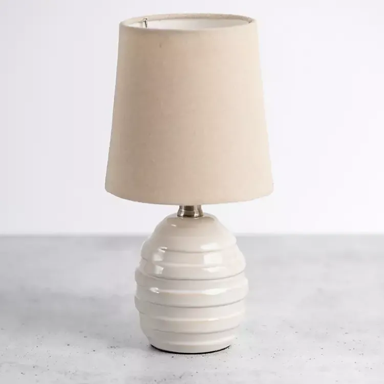 Table Lamps-Kirklands Home Glazed Ivory Stride Mini Table Lamp Tan