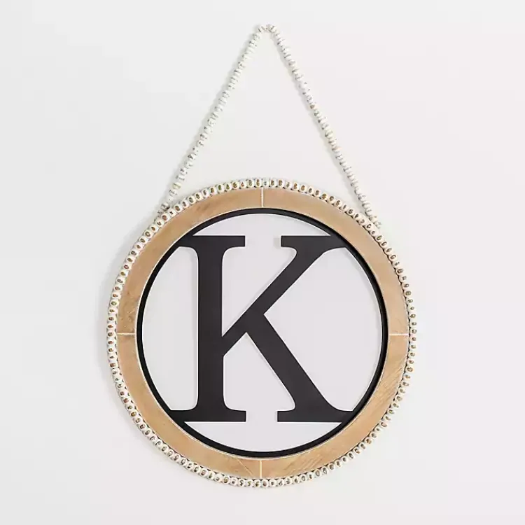 Monogram Wall Decor-Kirklands Home Whitewash Bead Trim Monogram K Plaque