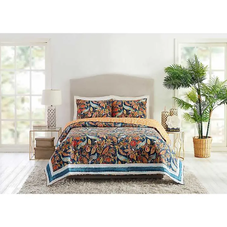 Quilts-Kirklands Home Peacock Garden King 3-pc. Quilt Set Orange