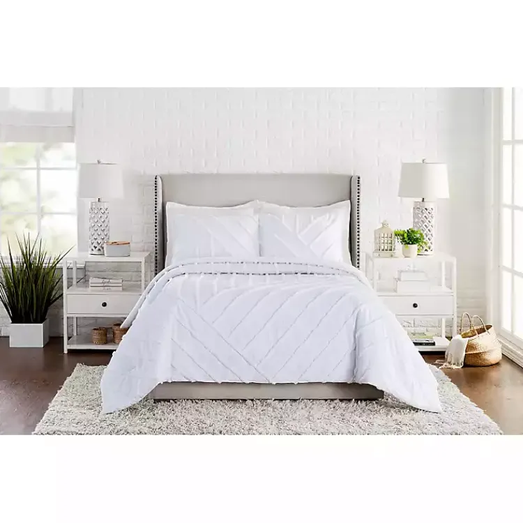 Comforters-Kirklands Home Chenille Line 3-pc. Full/Queen Comforter Set White