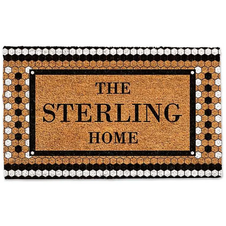 Doormats-Kirklands Home Personalized Monochrome Tile Coir Doormat