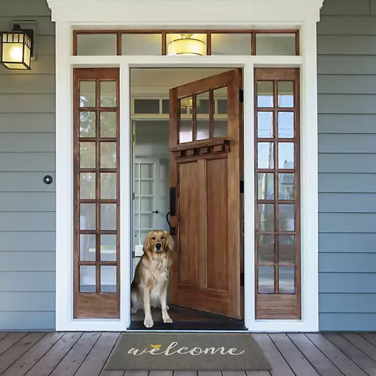 Doormats-Kirklands Home Gray Welcome Bird Coir Doormat