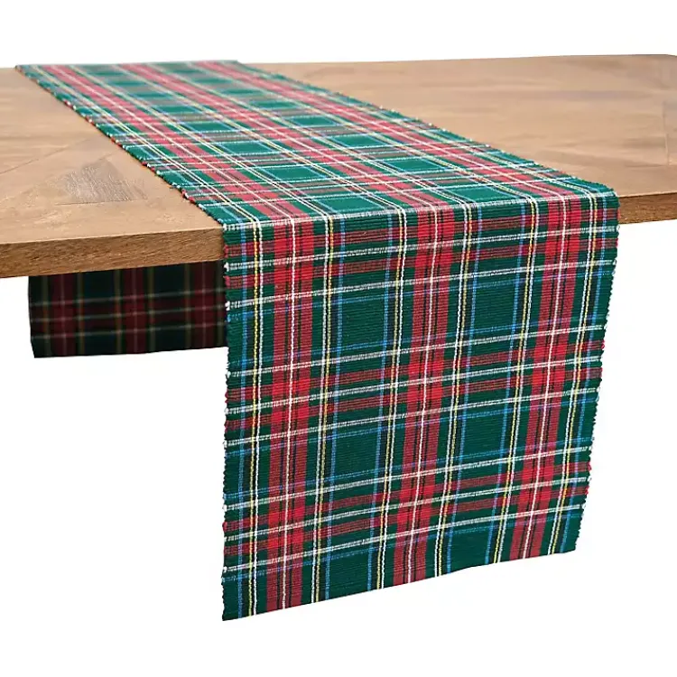 Table Linens-Kirklands Home Red Jewel Plaid Christmas Table Runner Green