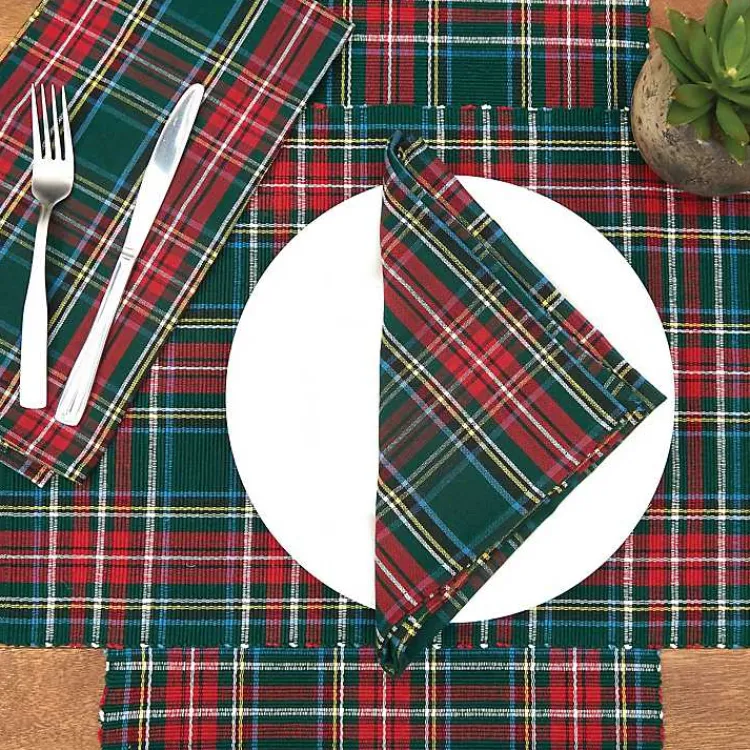 Table Linens-Kirklands Home Red Jewel Plaid Christmas Table Runner Green