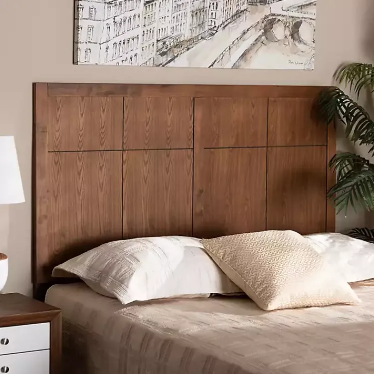 Beds & Headboards-Kirklands Home Ash Walnut Wood Panel Queen Headboard Brown