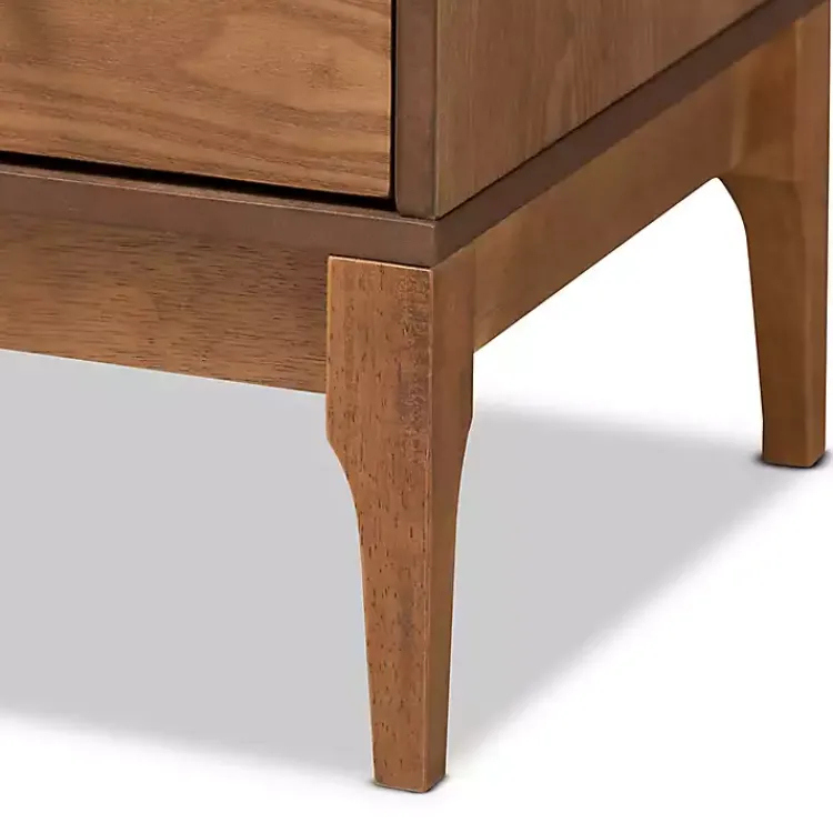 Cabinets & Sideboards-Kirklands Home Mid-Century Modern Rattan Walnut Cabinet Brown