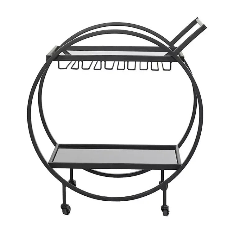 Kitchen Islands & Bar Carts-Kirklands Home Round Metal and Glass 2-Ter Bar Cart Black