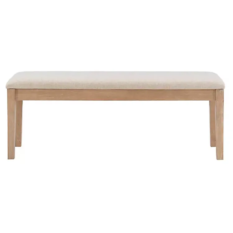 Benches & Ottomans-Kirklands Home Natural Wood and Upholstered Seat Bench Tan