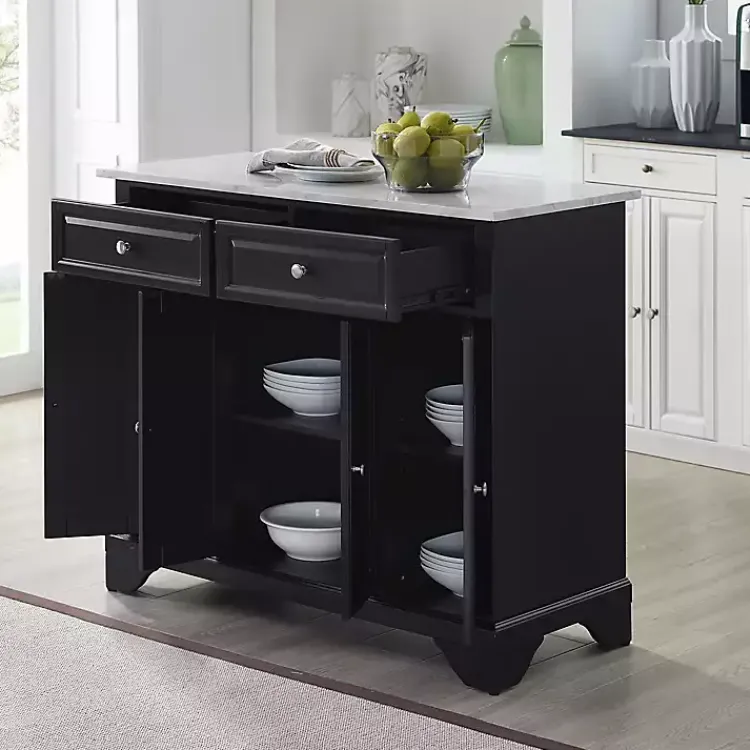 Kitchen Islands & Bar Carts-Kirklands Home Gia Black and White Marble Kitchen Island