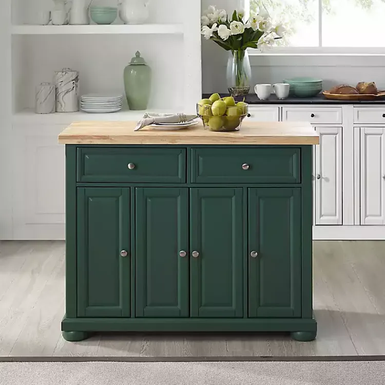 Kitchen Islands & Bar Carts-Kirklands Home Gia Forest Green Wood Kitchen Island
