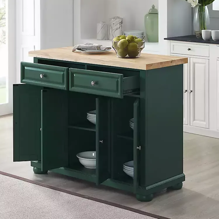 Kitchen Islands & Bar Carts-Kirklands Home Gia Forest Green Wood Kitchen Island