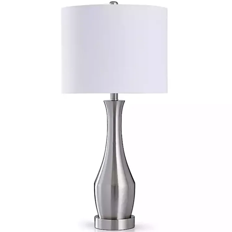 Table Lamps-Kirklands Home Silver Metal Taper Table Lamp White