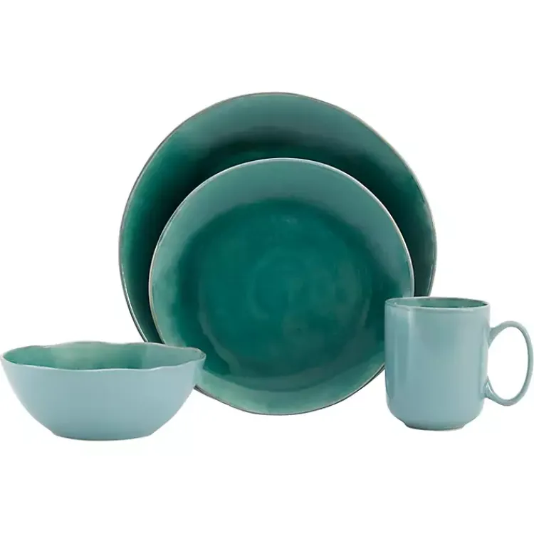 Dinnerware-Kirklands Home Emerald Crackle Glazed 16-pc. Dinnerware Set Green