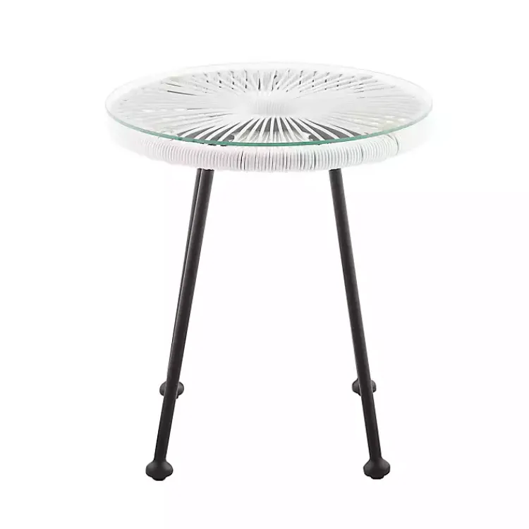 Outdoor Tables-Kirklands Home Wicker and Glass Top Outdoor Side Table White
