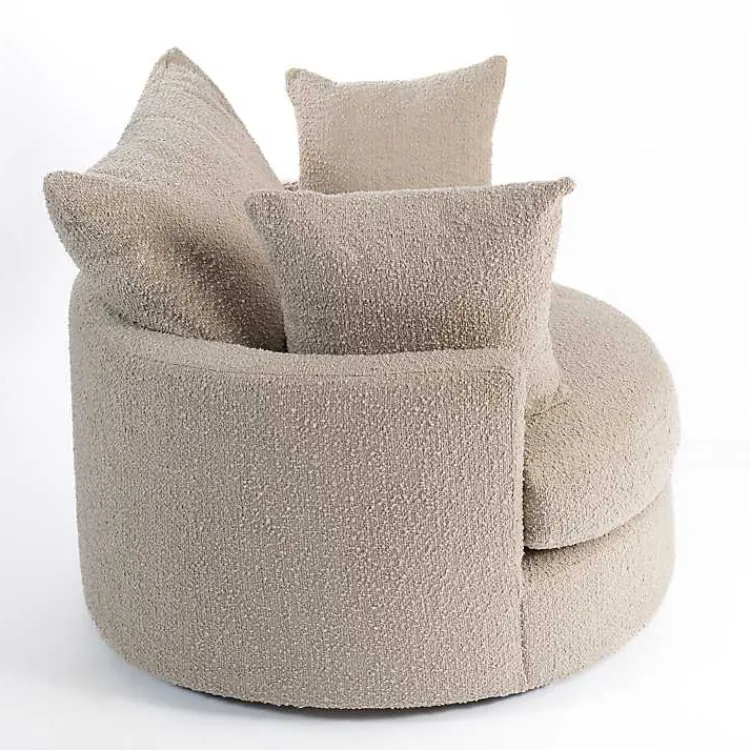Accent Chairs-Kirklands Home Round Sand Boucle Swivel Accent Chair Tan