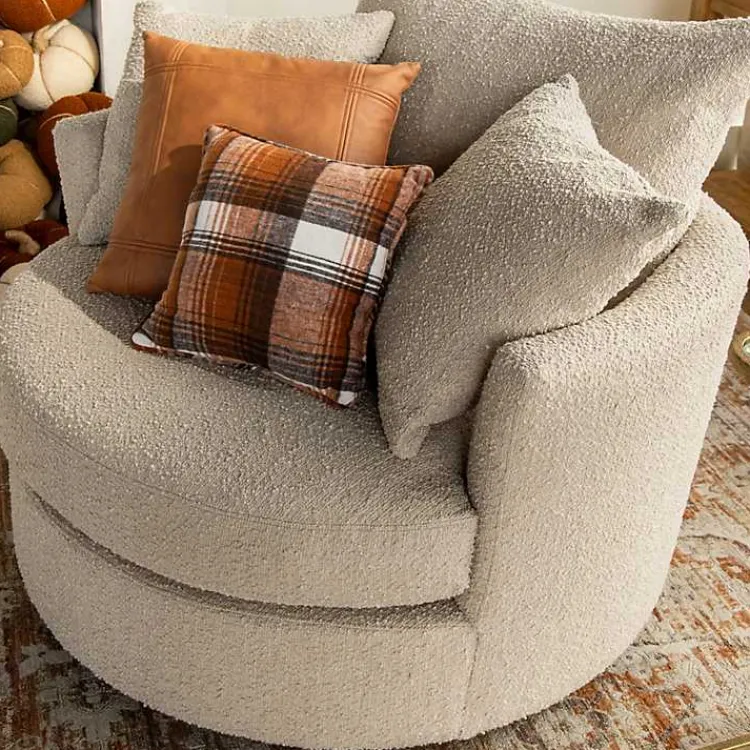 Accent Chairs-Kirklands Home Round Sand Boucle Swivel Accent Chair Tan