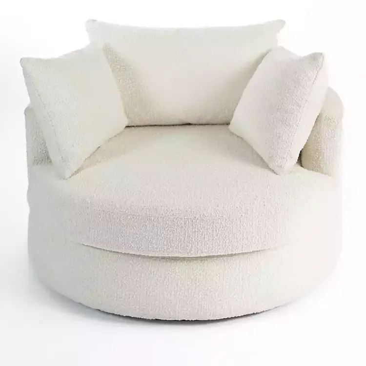 Accent Chairs-Kirklands Home Round Cream Boucle Swivel Accent Chair Ivory