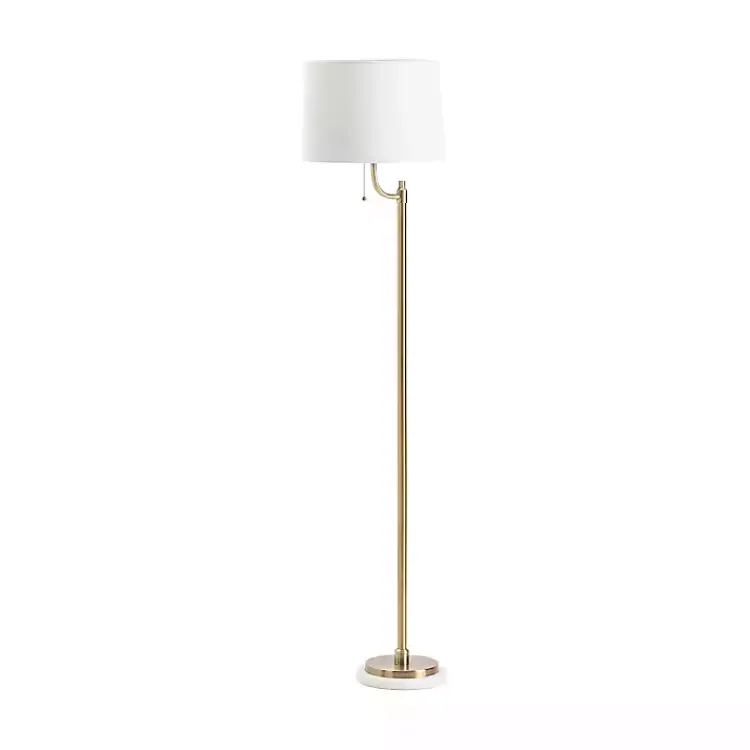 Floor Lamps-Kirklands Home Gold Metal and Marble Base Floor Lamp White