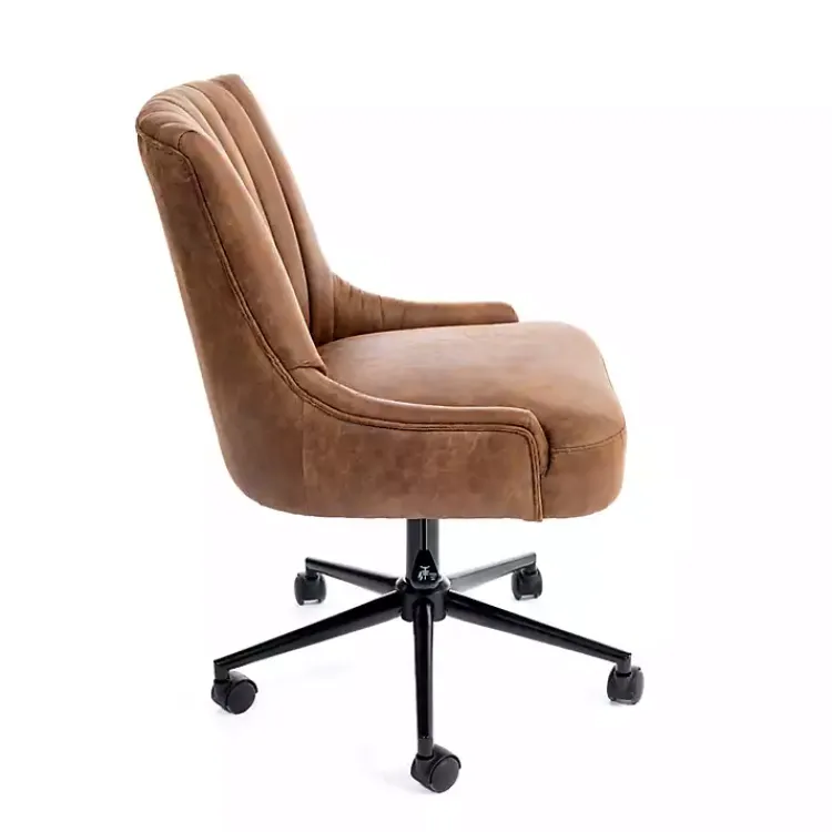Office Furniture-Kirklands Home Wyatt Faux Leather Swivel Office Chair Brown