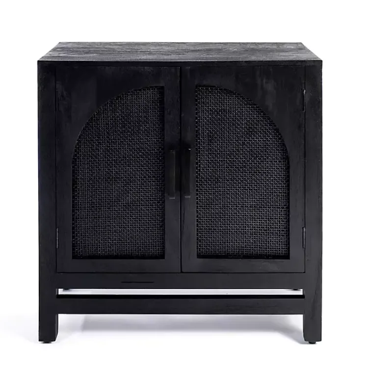 Cabinets & Sideboards-Kirklands Home Arch Cane and Wood Cabinet Black