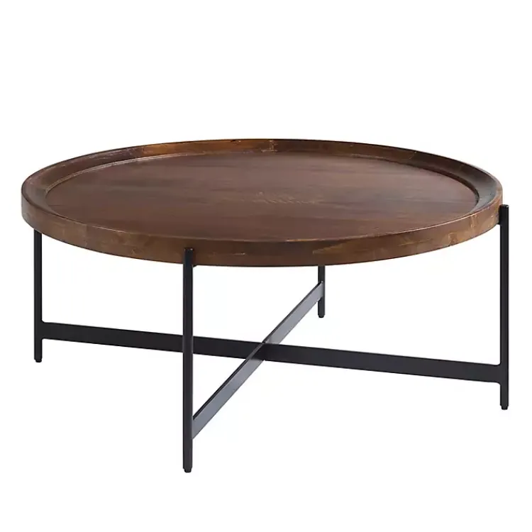 Coffee Tables-Kirklands Home Acacia Wood Round Tray Top Coffee Table Brown