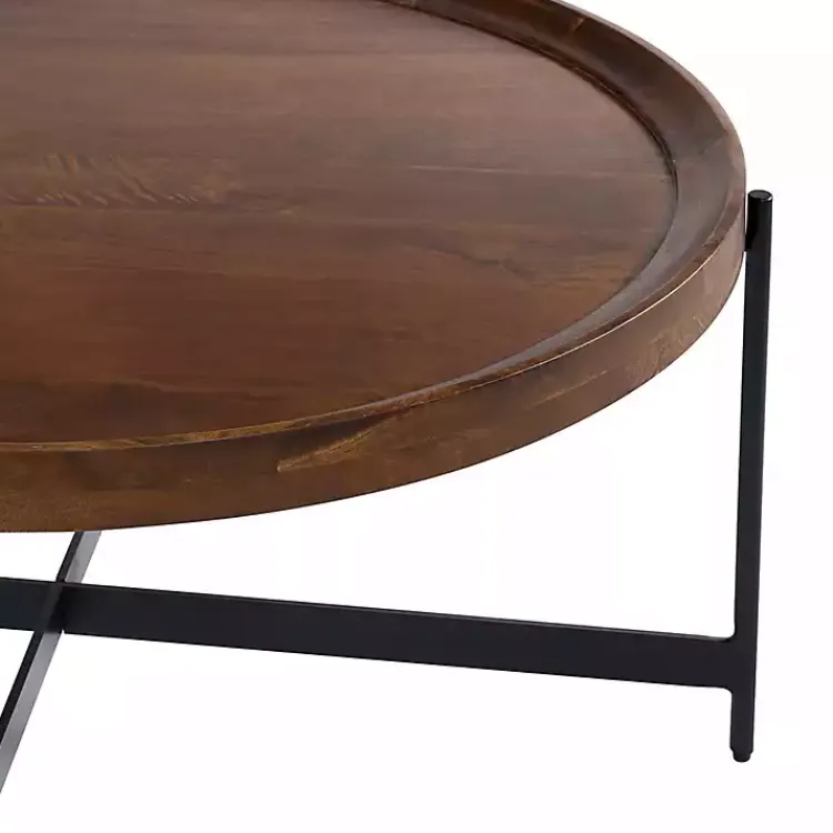 Coffee Tables-Kirklands Home Acacia Wood Round Tray Top Coffee Table Brown