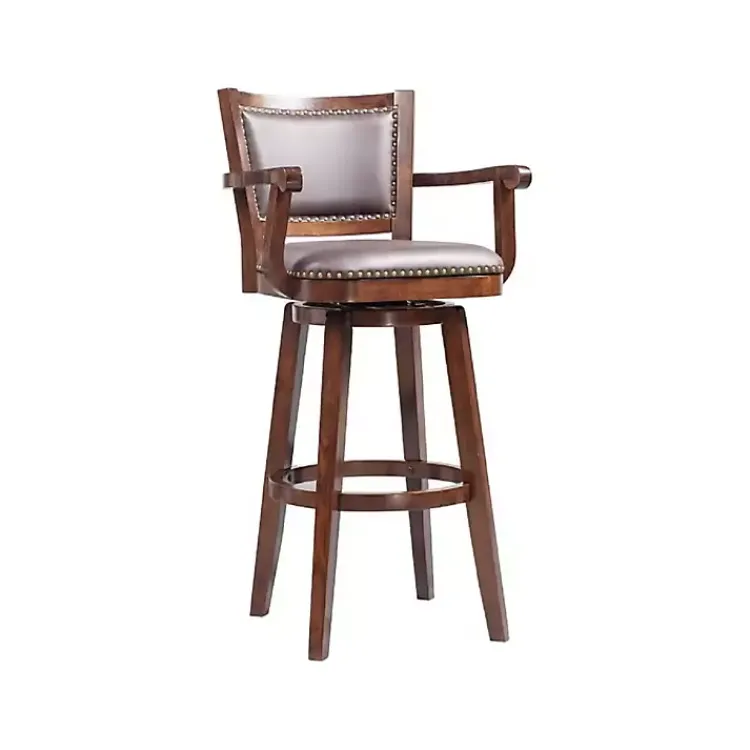 Bar Stools & Counter Height Stools-Kirklands Home Wood and Faux Leather Swivel Bar Stool Brown