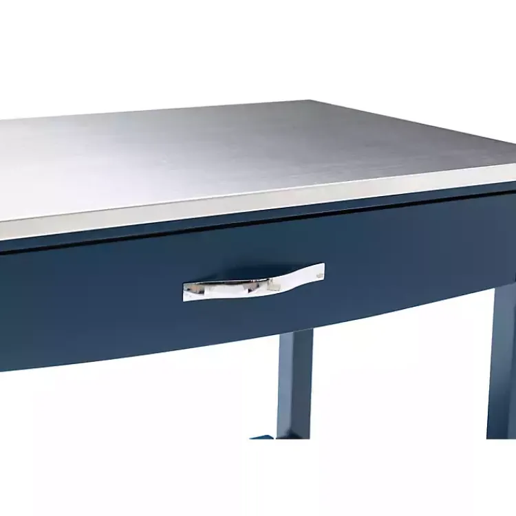 Kitchen Islands & Bar Carts-Kirklands Home Navy Wood and Stainless Steel Top Kitchen Cart Blue
