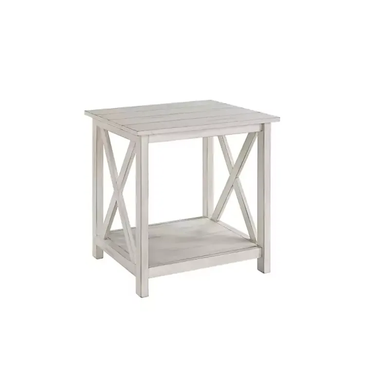 Accent & End Tables-Kirklands Home Antique washed Wood Square Side Table White