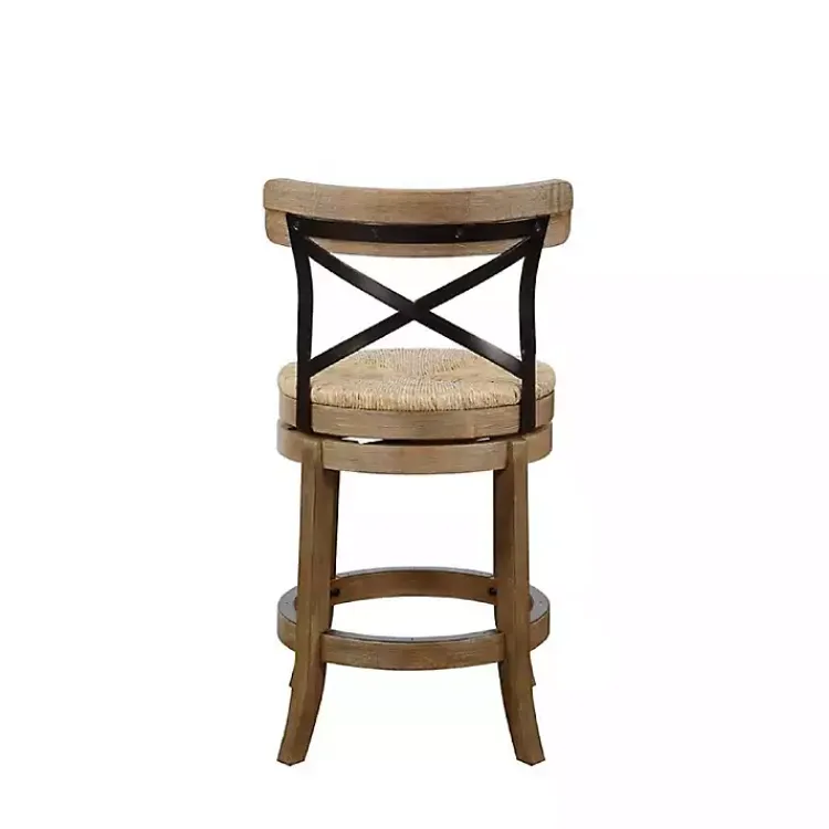 Bar Stools & Counter Height Stools-Kirklands Home Light Wood and Seagrass Swivel Counter Stool Brown