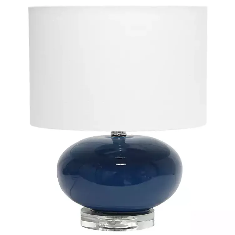 Table Lamps-Kirklands Home Navy Glass Short Oval Table Lamp Blue