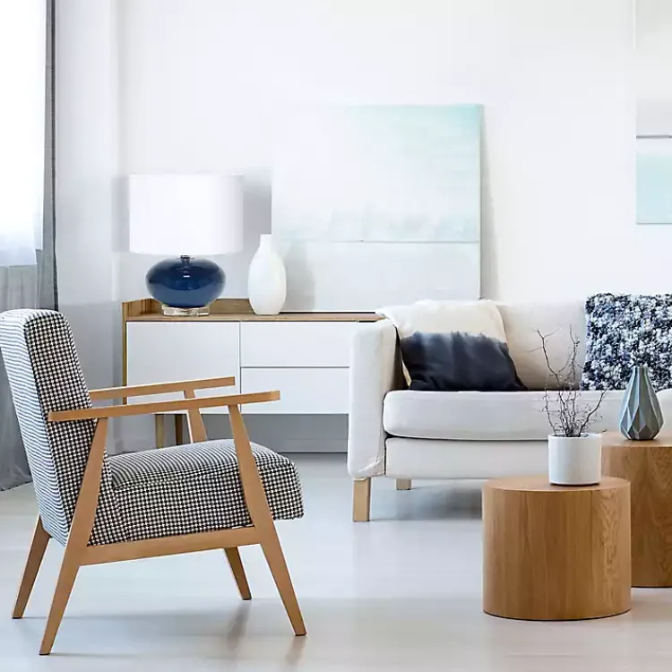 Table Lamps-Kirklands Home Navy Glass Short Oval Table Lamp Blue