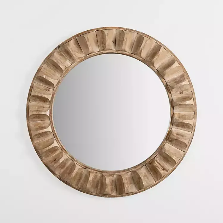 Decorative Mirrors-Kirklands Home Round Natural Textured Wood Wall Mirror
