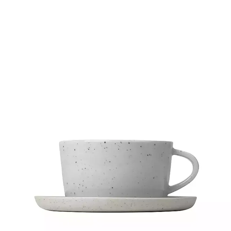 Glassware & Drinkware-Kirklands Home Speckled Ceramic Mugs and Saucers, Set of 2 Gray