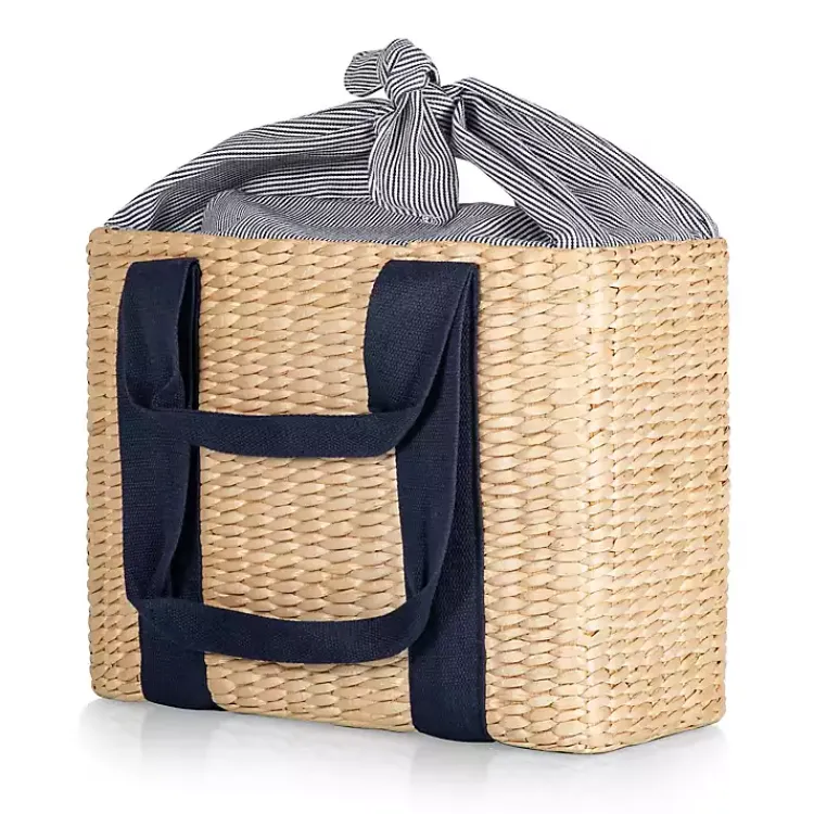 Serving & Entertaining-Kirklands Home Seagrass Navy Tie Top Picnic Basket