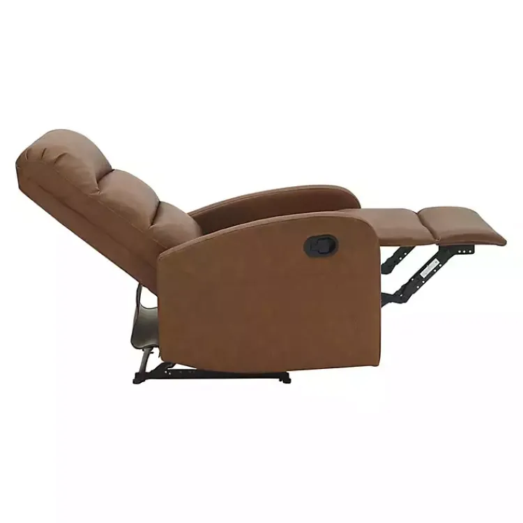 Accent Chairs-Kirklands Home Faux Leather Upholstered Slim Recliner Brown