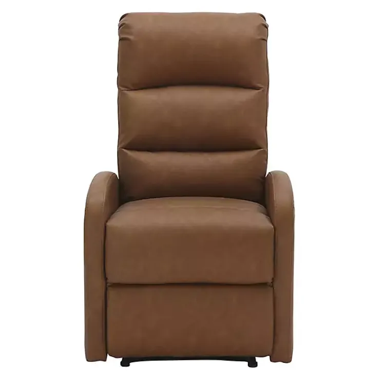 Accent Chairs-Kirklands Home Faux Leather Upholstered Slim Recliner Brown