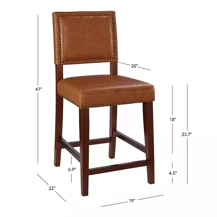 Bar Stools & Counter Height Stools-Kirklands Home Brown Faux Leather Square Classic Counter Stool Tan